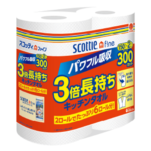 スコッティ ファイン ３倍長持ちキッチンタオル １５０カット２ロール