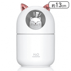 【ホワイト】ネコがのぞく！USB充電式超音波ミニ加湿器