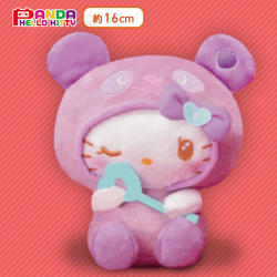 【パープル】パンダハローキティ ハートの鍵ぬいぐるみ