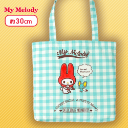 【グリーン】マイメロディ プレミアムチェックスタイルアップリケトートバッグ