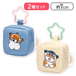【ライトブルー&ホワイト】mofusandカラビナつき刺繍スクエアミニポーチ