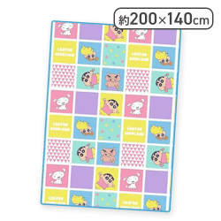 【カラフル格子】クレヨンしんちゃんフランネル毛布5