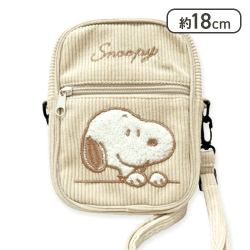 【ベージュ】スヌーピー サガラ刺繍コーデュロイポシェット