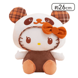 【レッド】パンダ ハローキティ タータンチェックBIGぬいぐるみ